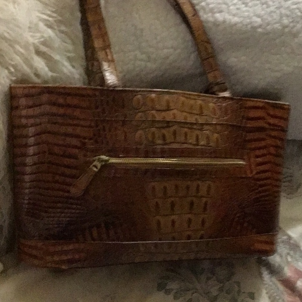 Brahmin Toasted Almond Collection brown crocodile embossed shoulder bag
